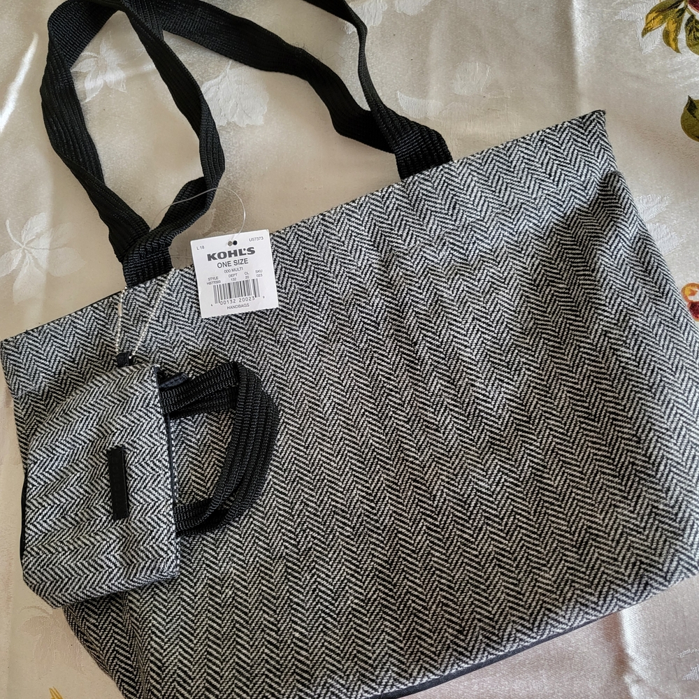 Black and White Sonoma Tweed Wool Tote Bag